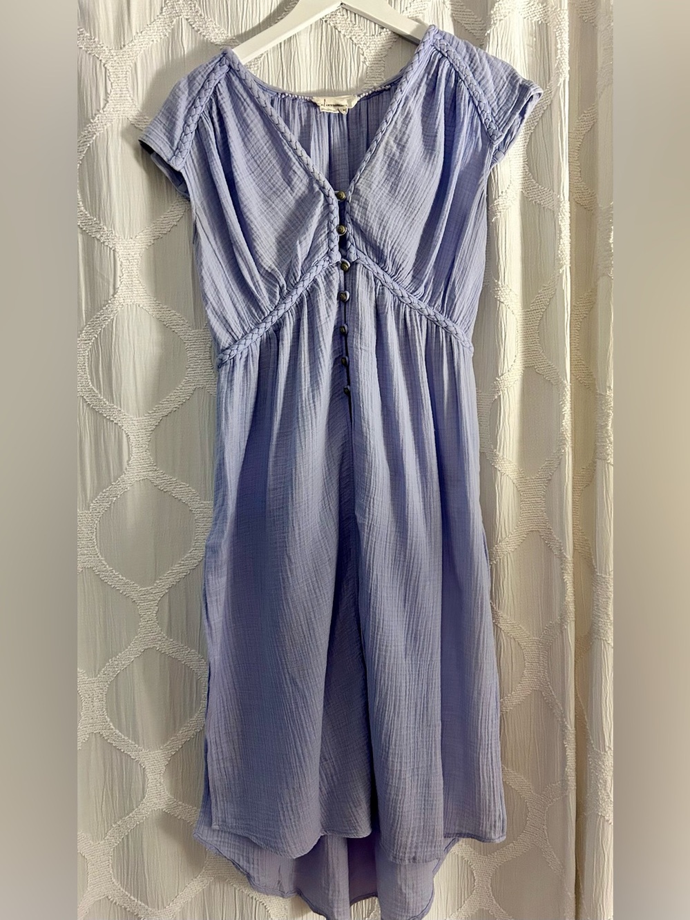 Anthropologie Lavender Gauze Button-Trim Dress Small